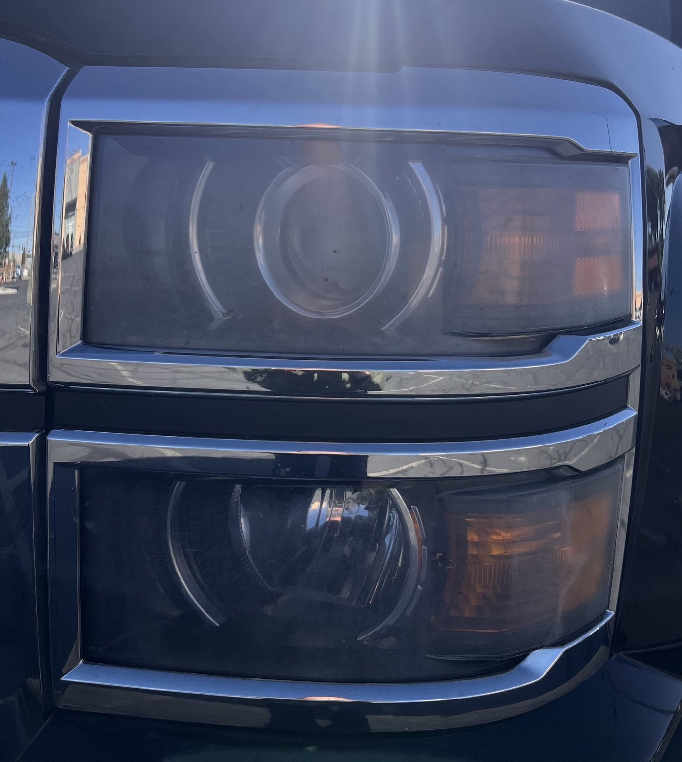 Chevrolet Silverado Z71 headlight before restoration